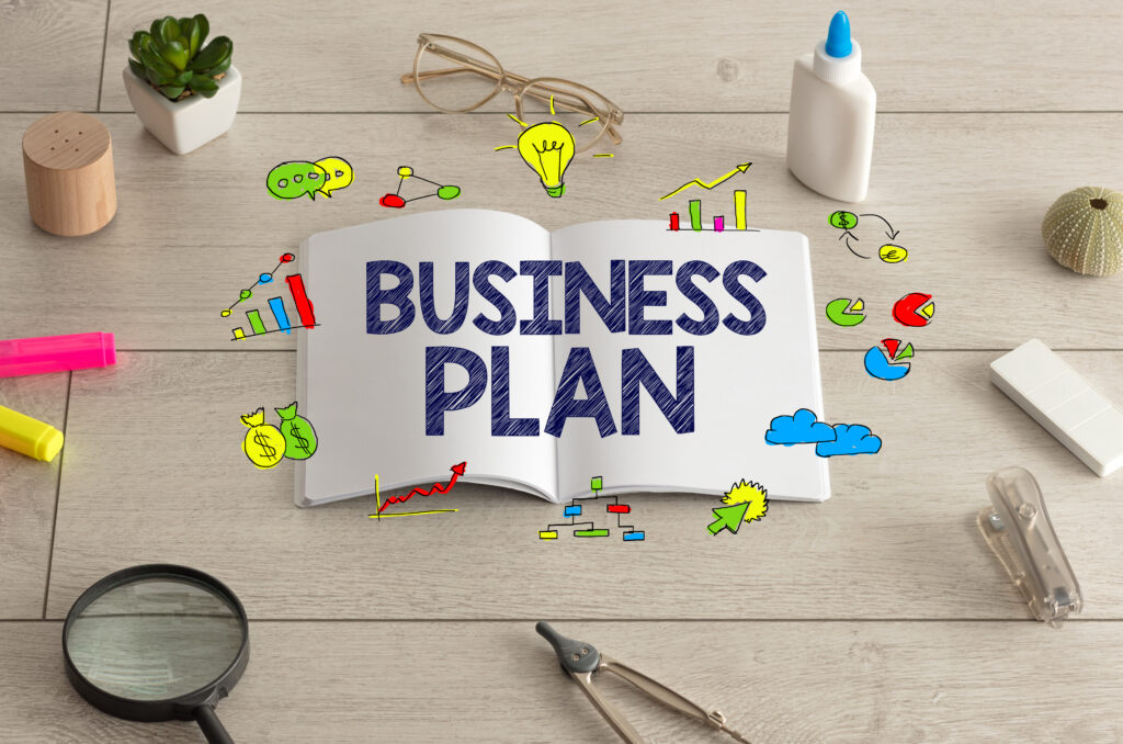 Construire son business plan business plan concept with book and colorful sketc 2026 03 26 01 55 46 utc